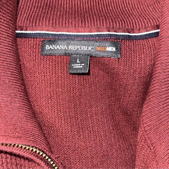 Banana Republic x Mad Men L Burgundy Navy Knit Full Zip Cardigan Sweater - Picture 10 of 13